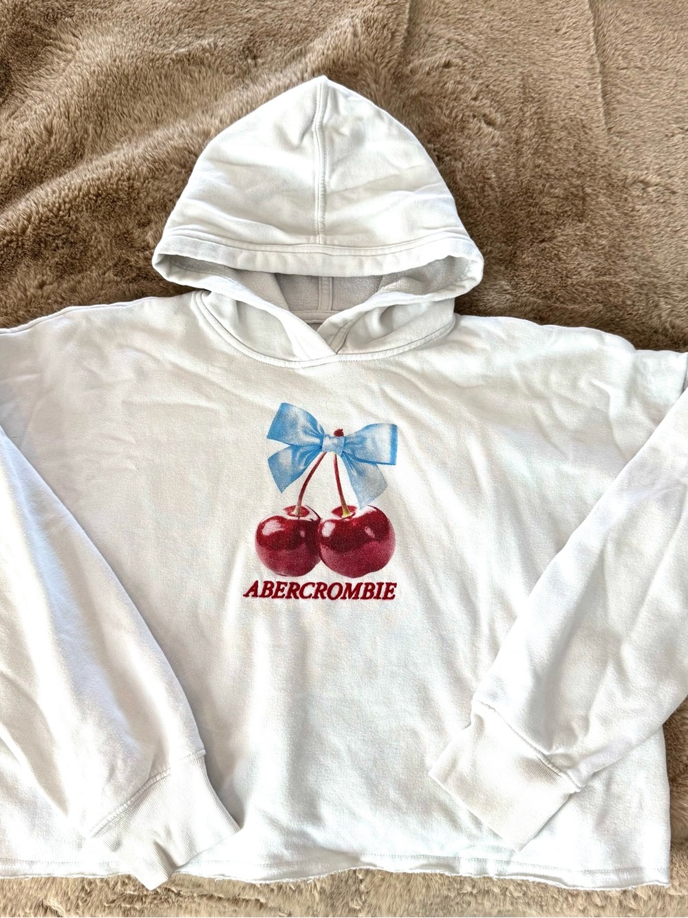 abercrombie kids White Hoodie with Red Cherry Graphic and Light Blue Bow